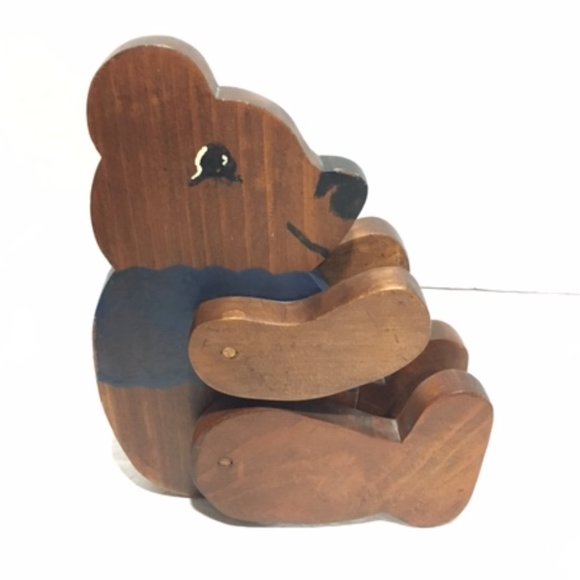 VTG Solid Wood Brown Bear w/Articulating Arms & Legs, Sits & Stands Folk Art 12" - Picture 3 of 9